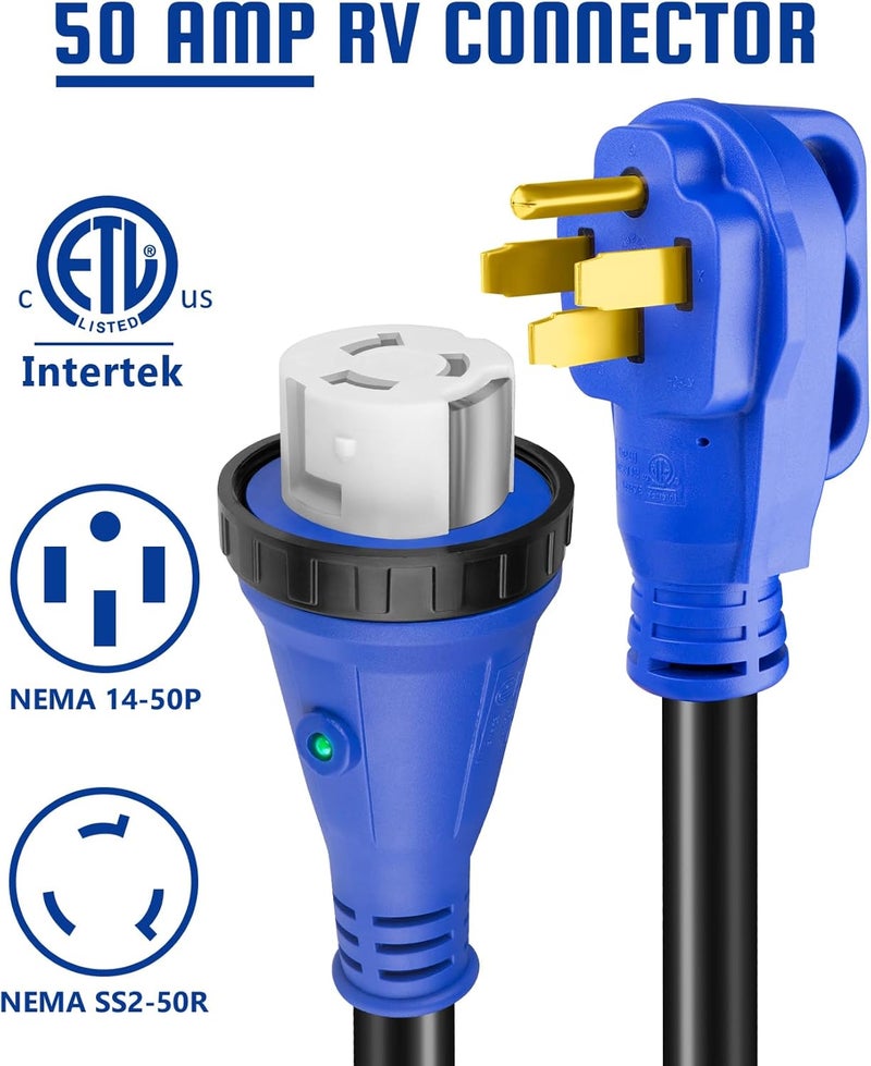 KTOEBYCO 50 Amp 10FT RV Extension Cord, ETL Listed Heavy Duty Copper NEMA 14-50P to SS2-50R Power Cord with Twist Lock and Polarity Indicator - Image 2